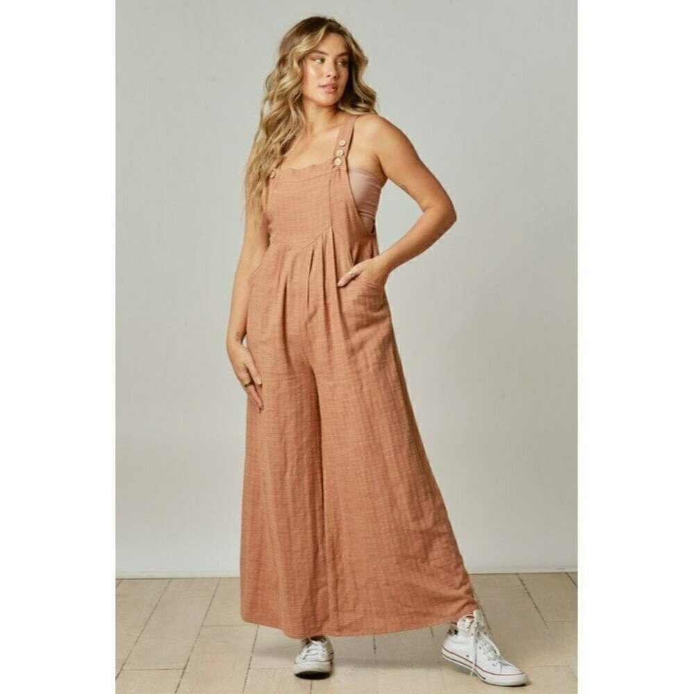 Let's Make Plans Wide Leg Overalls in Beige - Picture 4 of 7